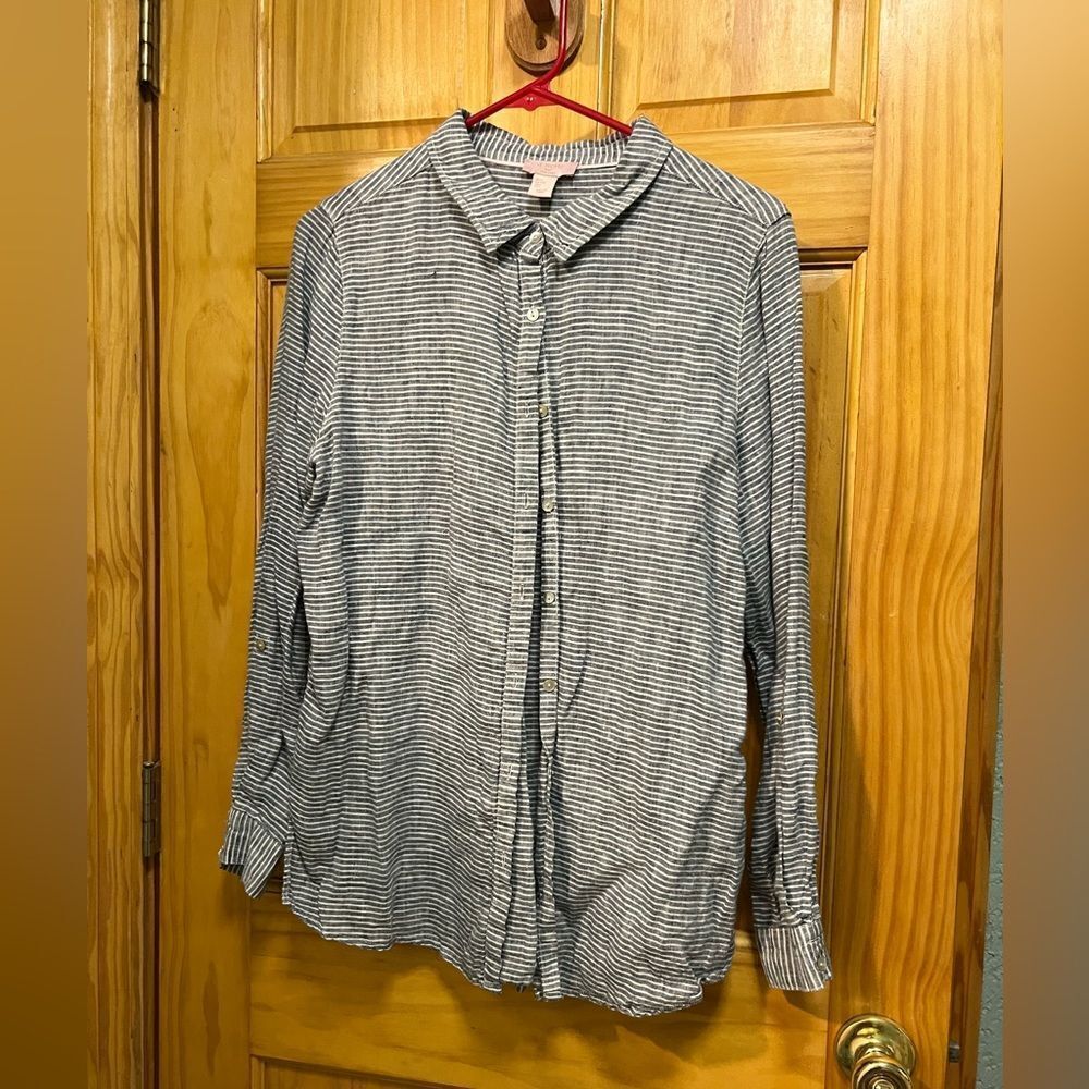St. Tropez size large striped button down with iridescent buttons